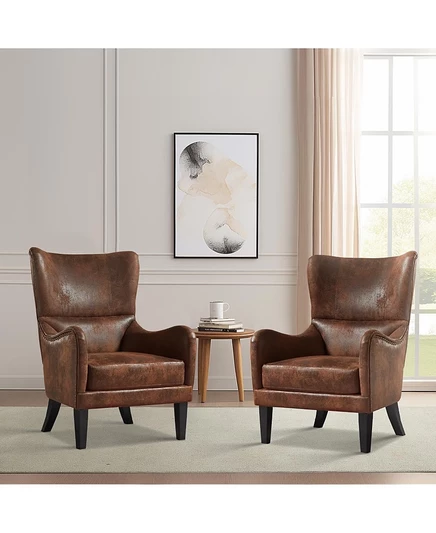 Кресло Streamdale Furniture с высокой спинкой и шипами, Мягкое кресло для гостиной, кабинета и спальни, Комплект из 2 коричневых кресел
