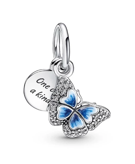 Шарм Pandora Blue Butterfly двойной подвес с фианитами, синий