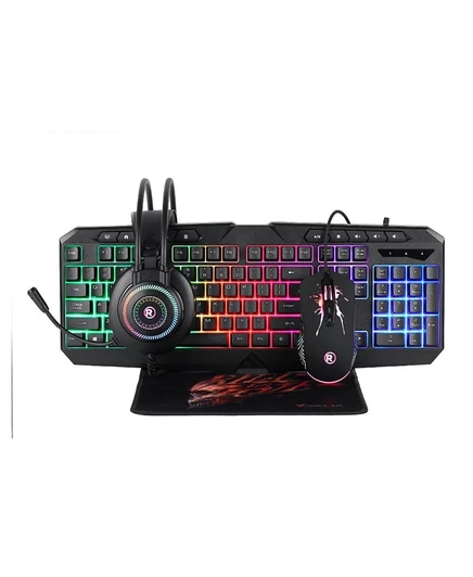 Игровой набор Radioshack All-in-One для ПК с клавиатурой на 114 клавиш, мышью с разрешением 7200 точек на дюйм с подсветкой, гарнитурой и нескользящим ковриком для мыши в комплекте 2607158 черный