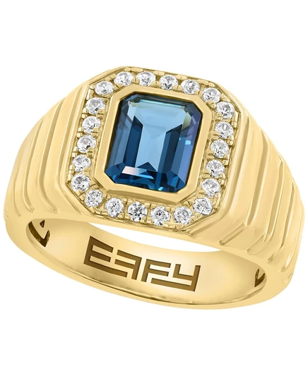 Кольцо EFFY Collection London с голубым топазом (3-1/2 карата по весу) и белым цирконом (1-5/8 карата по весу) из золота поверх серебра