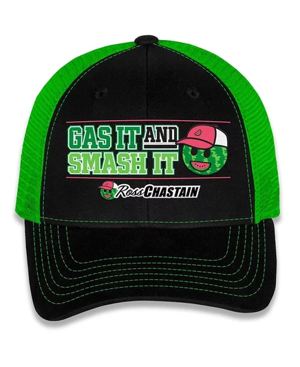 Спортивная мужская черно-зеленая кепка Ross Chastain Gas It Smash It с регулируемой посадкой в клетку 