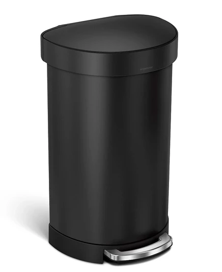 Кухонное мусорное ведро Simplehuman объемом 45 литров с полукруглым ободком для мусора черного цвета
