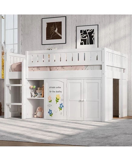 Кровать-чердак Streamdale Furniture со шкафом для хранения вещей и панелью для классной доски