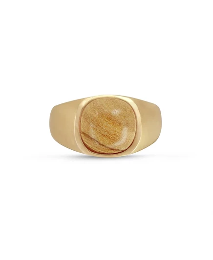 LuvMyJewelry Дерево Яшма Культовый драгоценный камень Желтое позолоченное мужское кольцо-печатка из стерлингового серебра желтого цвета