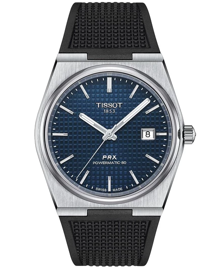 Мужские швейцарские автоматические часы Tissot PRX с черным каучуковым ремешком 40 мм без цвета