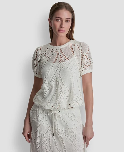 Женский вязаный топ DKNY с листовым узором, слоновая кость