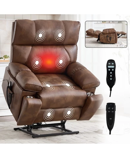 Кресло с электроподъемником Streamdale Furniture Brown Leatheraire с подогревом и массажем
