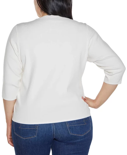 Свитер с вышивкой Black Label и раздельным вырезом от Belldini Plus Size white/cobalt