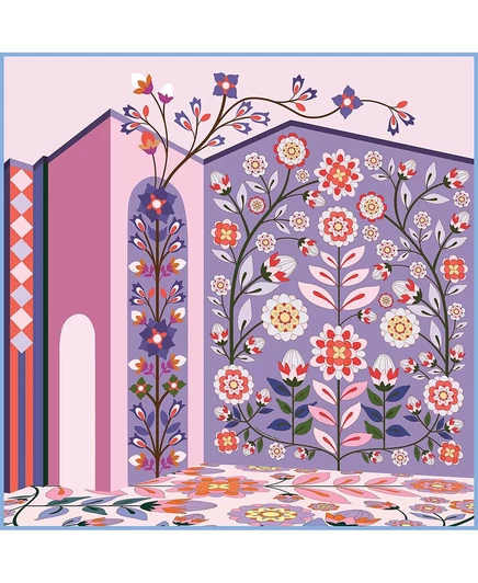 Джесси Чжао Нью-Йоркский двусторонний шерстяной шелковый шарф Flower Imagination blue / pink