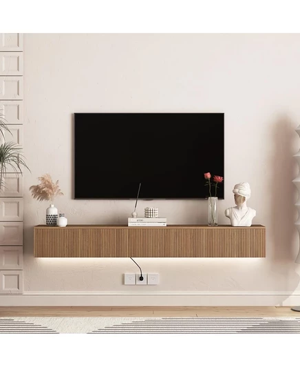 Подставка для телевизора Streamdale Furniture Floating 69" с 16 цветными светодиодами, современный развлекательный центр коричневого цвета