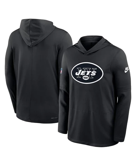 Мужская черная футболка Nike New York Jets Alt Pack Pass Accuracy Performance с длинным рукавом и толстовкой с капюшоном