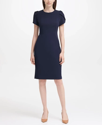 Женское платье Calvin Klein футляр до колена с тюльпанными рукавами, синее