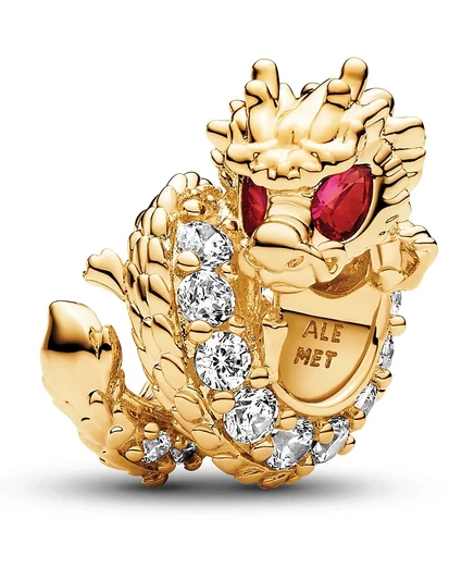 Шарм Pandora позолоченный 14K «Дракон» с красными камнями, красный