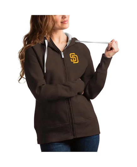 Женская коричневая толстовка Antigua San Diego Padres Victory с капюшоном на молнии brown