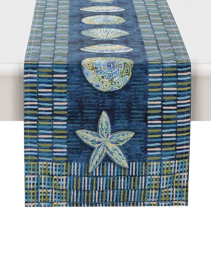 Дорожка Laural Home «Embellished Shells» 33×183 см, синяя