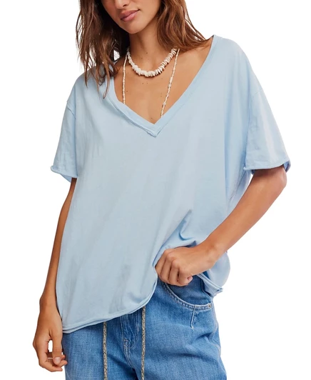 Женская футболка Free People Nina с V‑образным вырезом, синяя