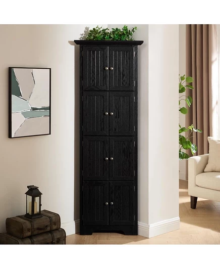 Streamdale Furniture 4-ярусный угловой кухонный шкаф-кладовка 72 дюйма с 8 дверцами черного цвета