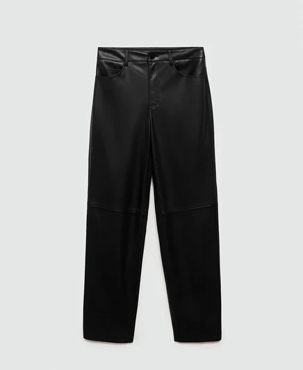 Женские прямые брюки Mango с эффектом кожи black