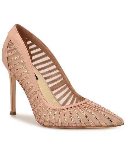 Женское платье-лодочки на шпильке из сетки Nine West, украшенное фересой, белого цвета