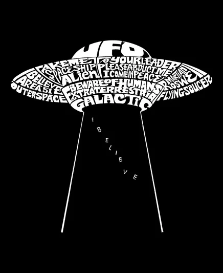 Мужская футболка с длинным рукавом Flying Saucer UFO Word Art black