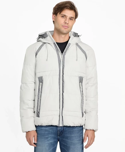 Мужской капюшонный пуховик Guess из рипстопа, белый