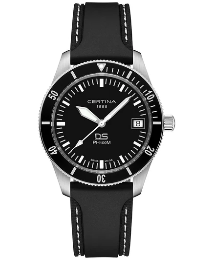 Мужские часы Certina DS Heritage 41 мм, с черным резиновым ремешком