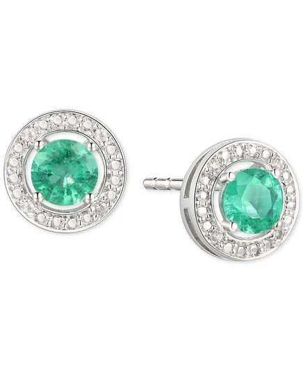 Серьги-пусеты Macy's, серебро, бриллианты и изумруд