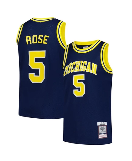 Мужская майка Mitchell & Ness Jalen Rose темно-синего цвета Michigan Wolverines 1991/92 Swingman