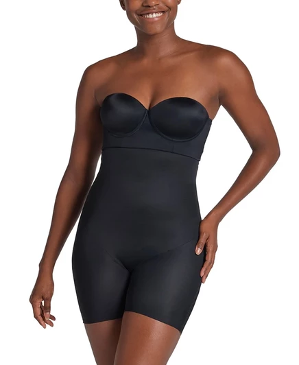 Женское облегающее платье Leonisa без бретелек Step-in Body Shaper с коротким низом черного цвета