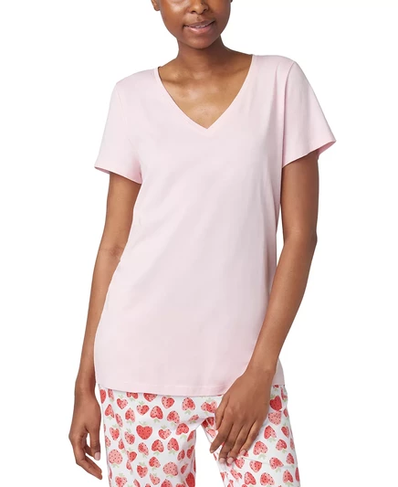  Женская однотонная пижамная футболка в складку с коротким рукавом rose shadow