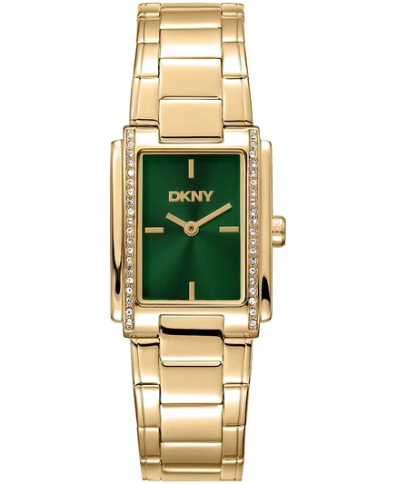 Женские часы DKNY с темно-зеленым циферблатом, украшенным кристаллами, золотистым браслетом из нержавеющей стали, 23 x 30 мм зеленого цвета