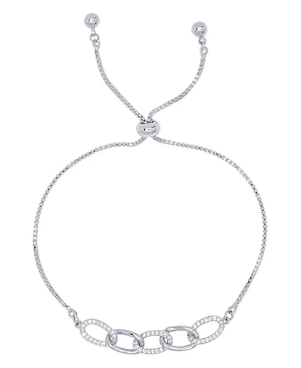 Браслет macy's овальные звенья bolo с фианитами, серебристый