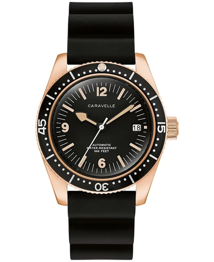 Мужские винтажные спортивные часы Caravelle Sea Hunter из черной резины, 39 мм