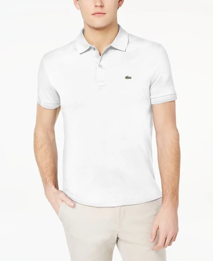 Мужское поло Lacoste обычного покроя с мягким на ощупь коротким рукавом 001 - white