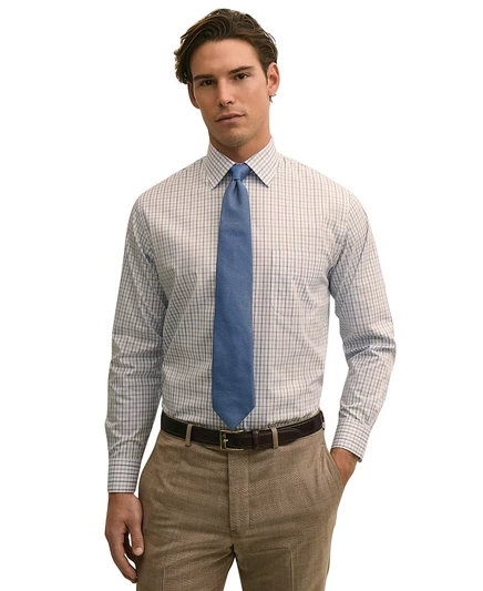Мужская клетчатая рубашка Brooks Brothers с отложным воротником синего цвета