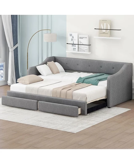 Мягкая кушетка Streamdale Furniture от Twin XL до King Size с двумя выдвижными ящиками серого цвета
