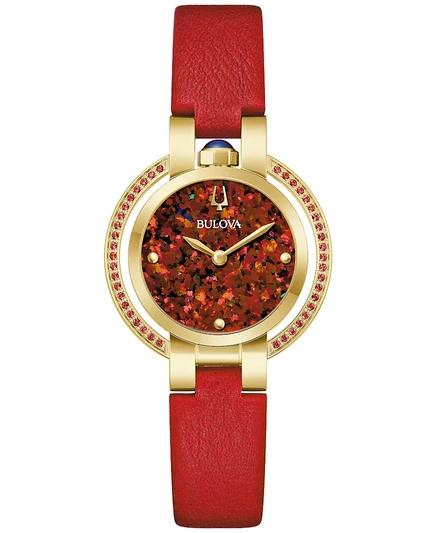 Женские классические часы Bulova Rubaiyat на красном кожаном ремешке 30,5 мм