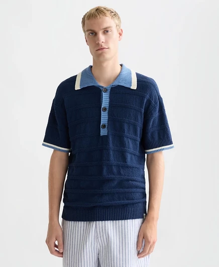 Мужская рубашка поло из структурированного трикотажа SCOTCH & SODA обычного кроя синего цвета