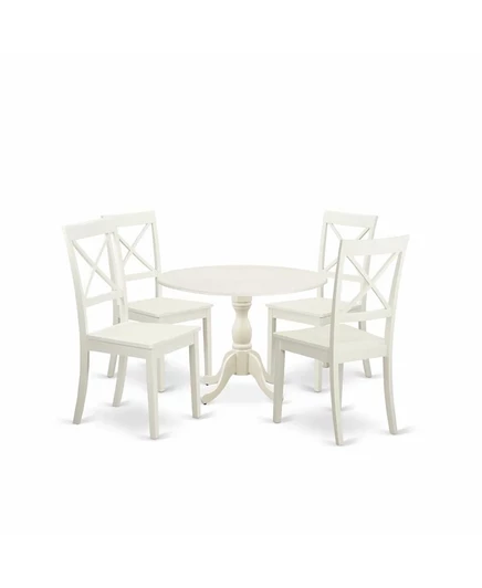 Мебель East West Furniture, комплект из 5 предметов, Откидной стол и деревянные обеденные стулья с Х-образной спинкой белого цвета