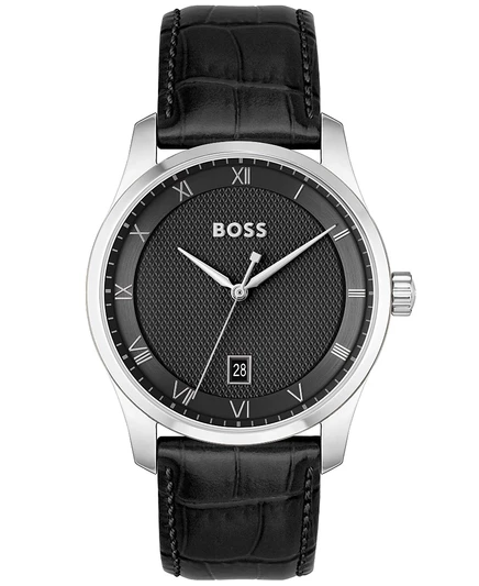 Мужские наручные часы Hugo Boss Principle, кварц, дата, 41 мм, кожаные, черные