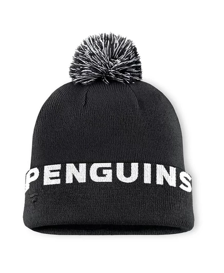 Мужская черная вязаная шапка Fanatics Pittsburgh Penguins Fundamental High Stick с манжетами и помпоном black