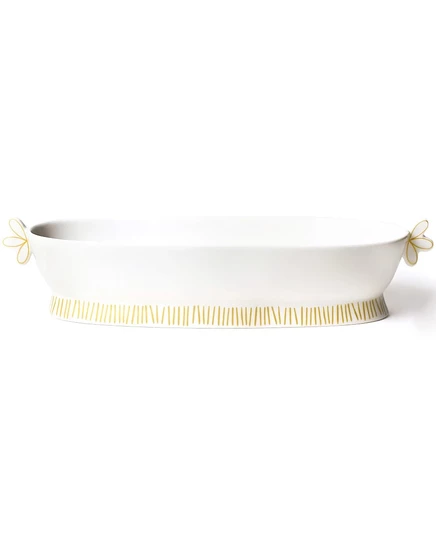 Сервировочная миска Coton Colors Deco Gold Scallop овальная с ручками, бело-золотая