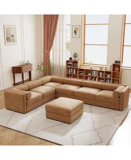 Современный модульный секционный диван Streamdale Furniture из 6 предметов с местом для хранения - коричнево-бежевый цвет из верблюжьей синели