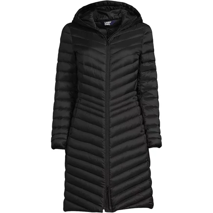 Женское длинное пуховое пальто Lands' End, которое можно легко упаковывать black