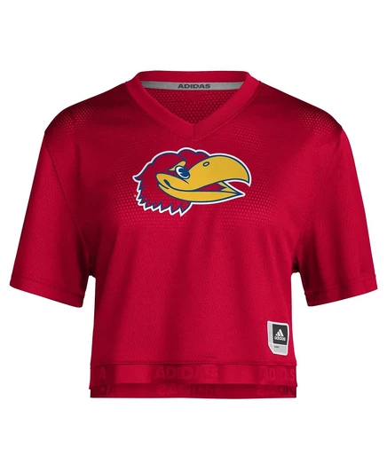 Женская укороченная майка Adidas красного цвета Kansas Jayhawks Primegreen с V-образным вырезом red