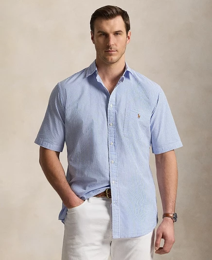 Мужская рубашка Polo Ralph Lauren в полоску Big & Tall с коротким рукавом, синяя