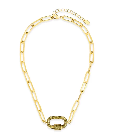 Ожерелье с замком-карабином из кубического циркония Sterling Forever Pave gold, green