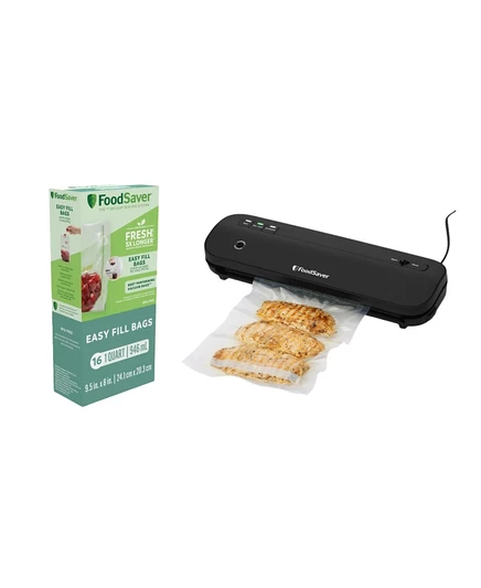 Компактная вакуумная система герметизации FoodSaver VS1210 с 1-литровыми вакуумными упаковочными пакетами черного цвета