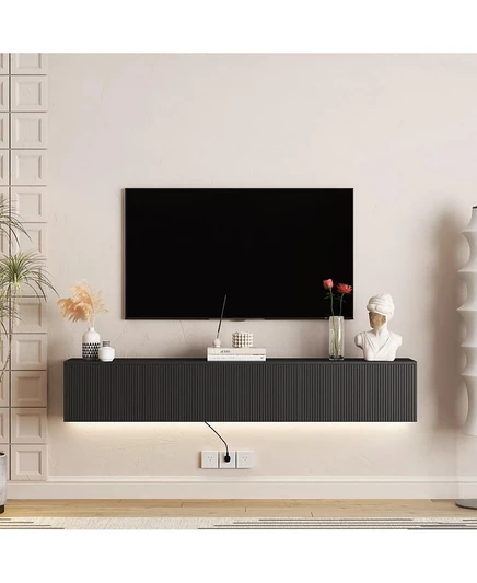 Streamdale Furniture 69-дюймовая настенная подставка для телевизора со светодиодной подсветкой из МДФ черного цвета