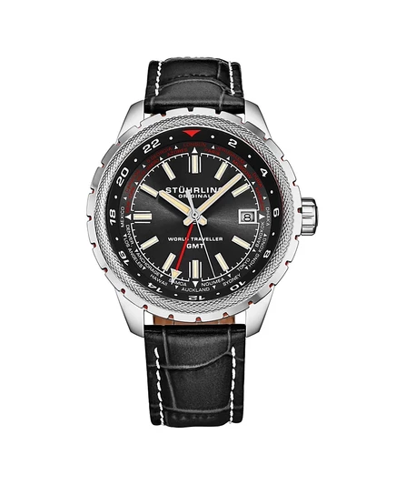 Часы Stuhrling Global Voyager 1014 GMT с 42-миллиметровым мировым таймером black